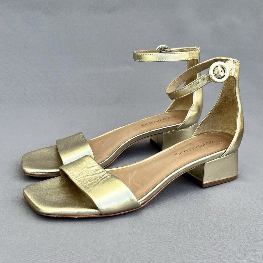 BERNARDO Jalena Low Heel Sandal Champagne Antique Calf Women's Size 8.5 US